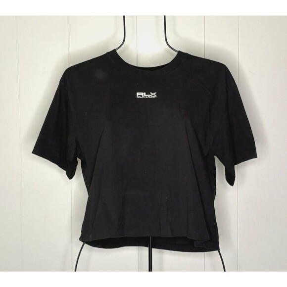 RLX Ralph Lauren‎ Women's Cropped Crop T Shirt Top Black Oversized Size Small S - Picture 1 of 4